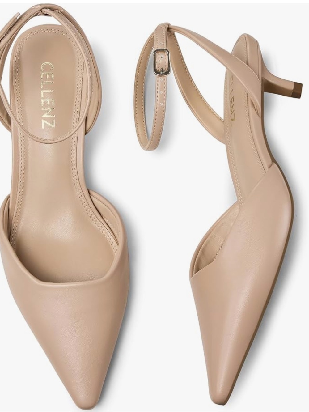 Nude Pointed-Toe Slingback Kitten Heels